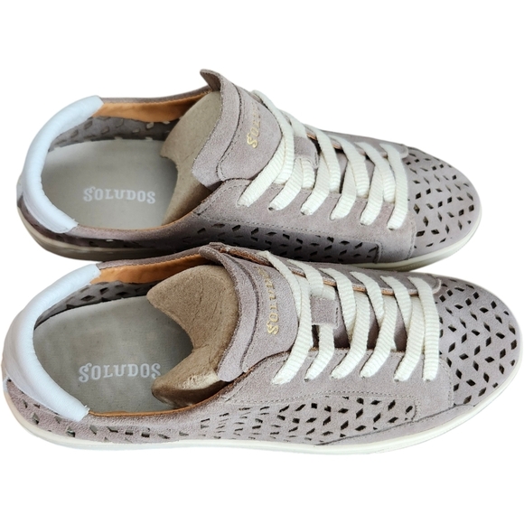Soludos Taupe Suede Lace Up Sneakers Cut Out Pattern Size 7.5 NEW! - Picture 8 of 11
